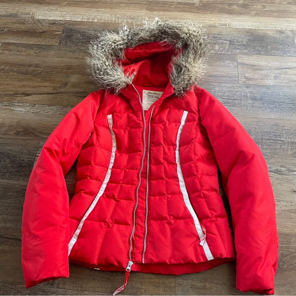 Eddie Bauer Goose Down faux fur puffer winter hooded coat S